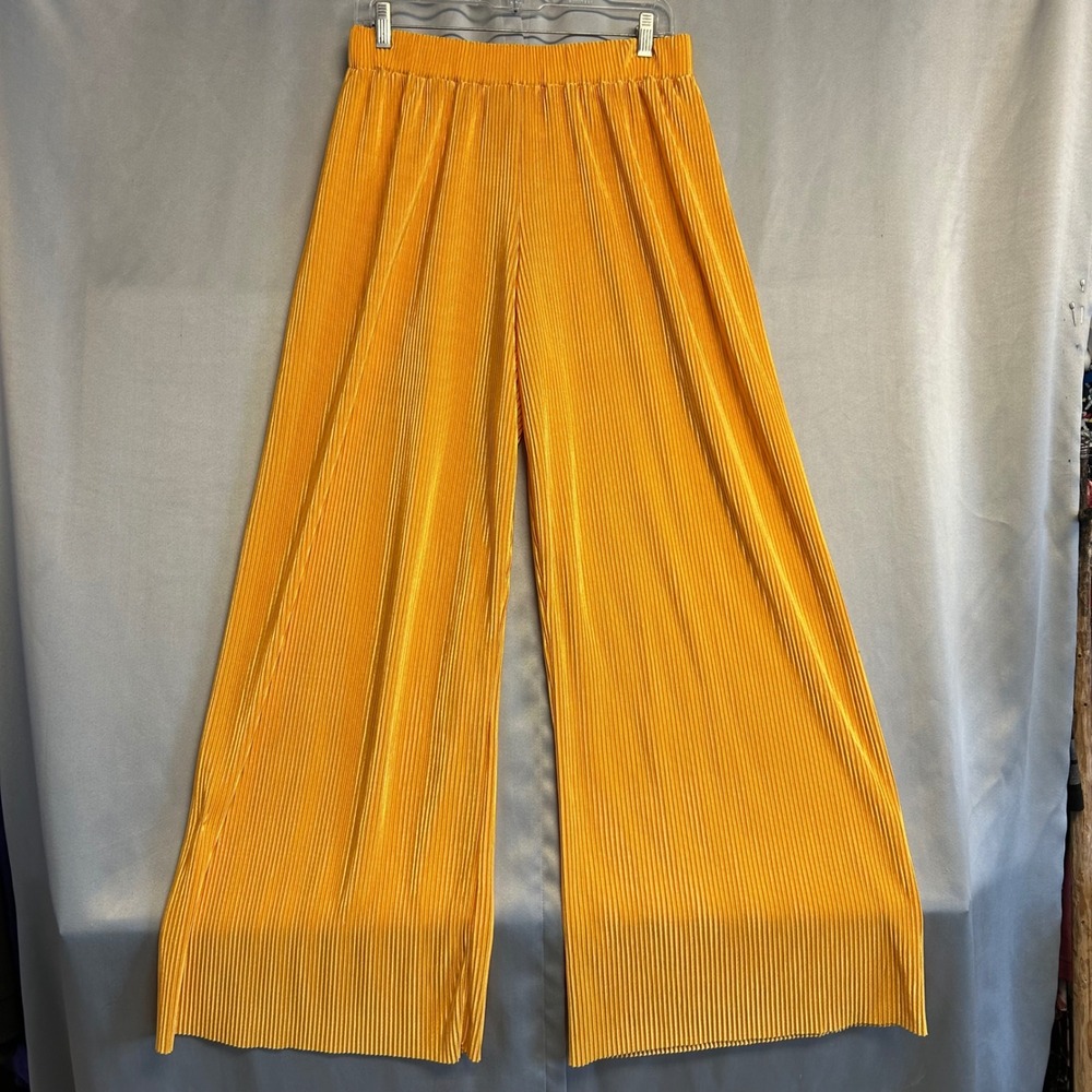Intempo Women's Trousers Large Yellow Pleated Wide Leg Pants Elastic Waist